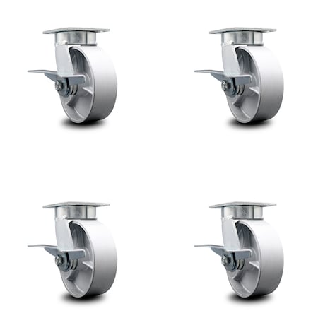 Service Caster 6 Inch Kingpinless Semi Steel Wheel Swivel Caster Set with Brakes SCC-KP30S620-SSR-SLB-4